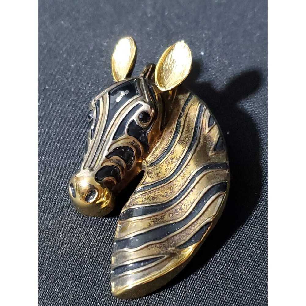 𝅺Vintage Zebra Pendant Silver Gold Signed BEST Two Tone Brooch J202